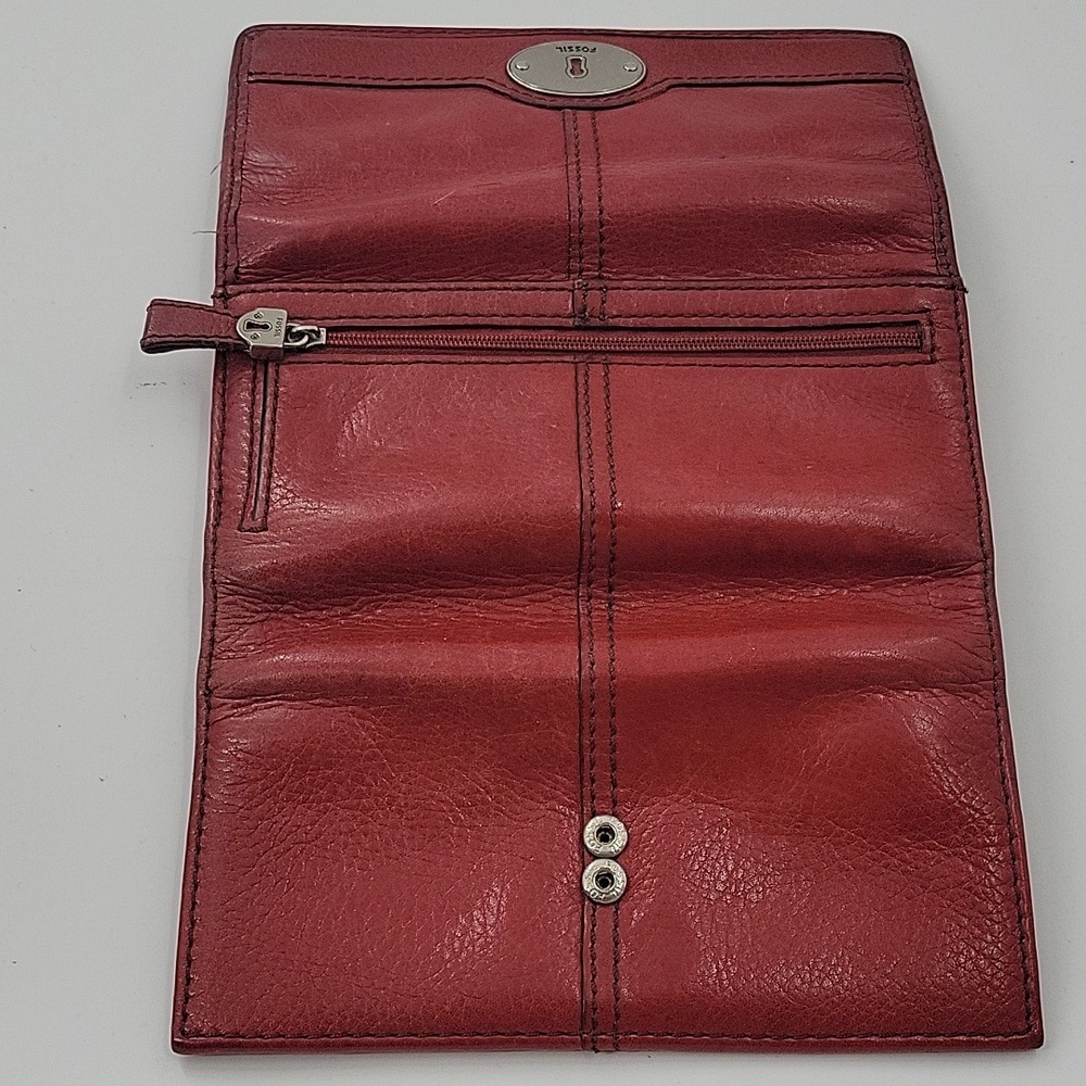 Fossil Red Leather Wallet with Silver Accents - Picture 11 of 16